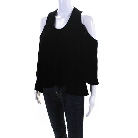 Plenty by Tracy Reese Womens Velvet V-Neck Cold Shoulder Blouse Top Black Size M - Picture 2 of 5